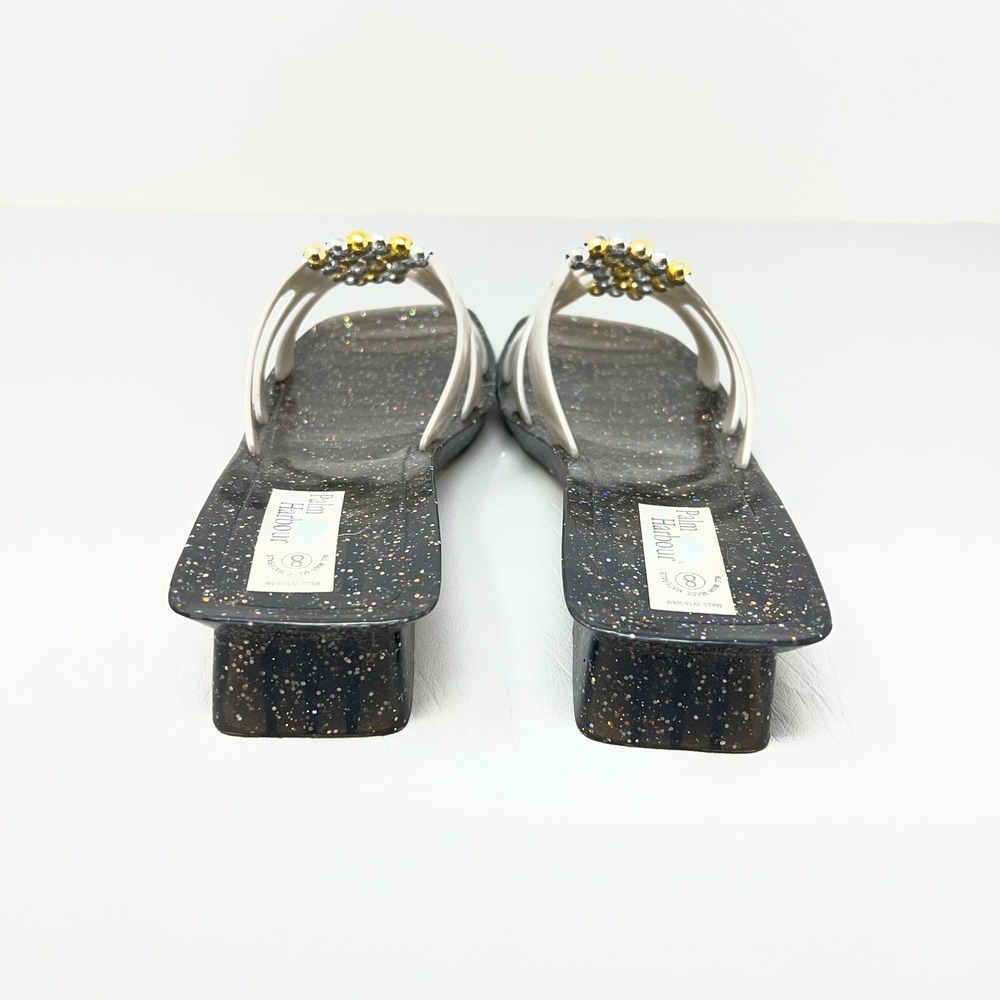 Womens Chunky Jelly Slide Sandals 8 Black Beaded Glitter Y2K Retro Statement - Picture 3 of 9